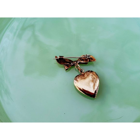 Vintage MOP Shell Sterling 10K GF Heart Locket Brooch - Picture 4 of 12